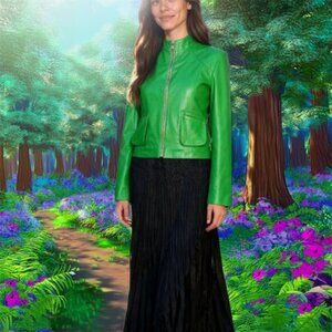 Loving the WICKED Color GREEN Real Leather Moto Style Jacket